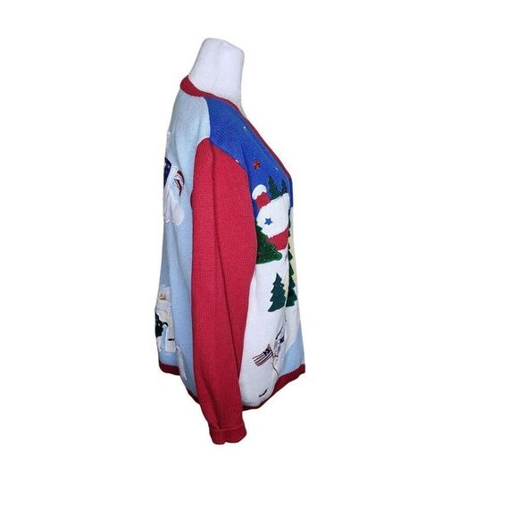 Vintage 90s Quaker Factory Christmas Cardigan Sweater Angel Womens L Blue - Picture 3 of 6